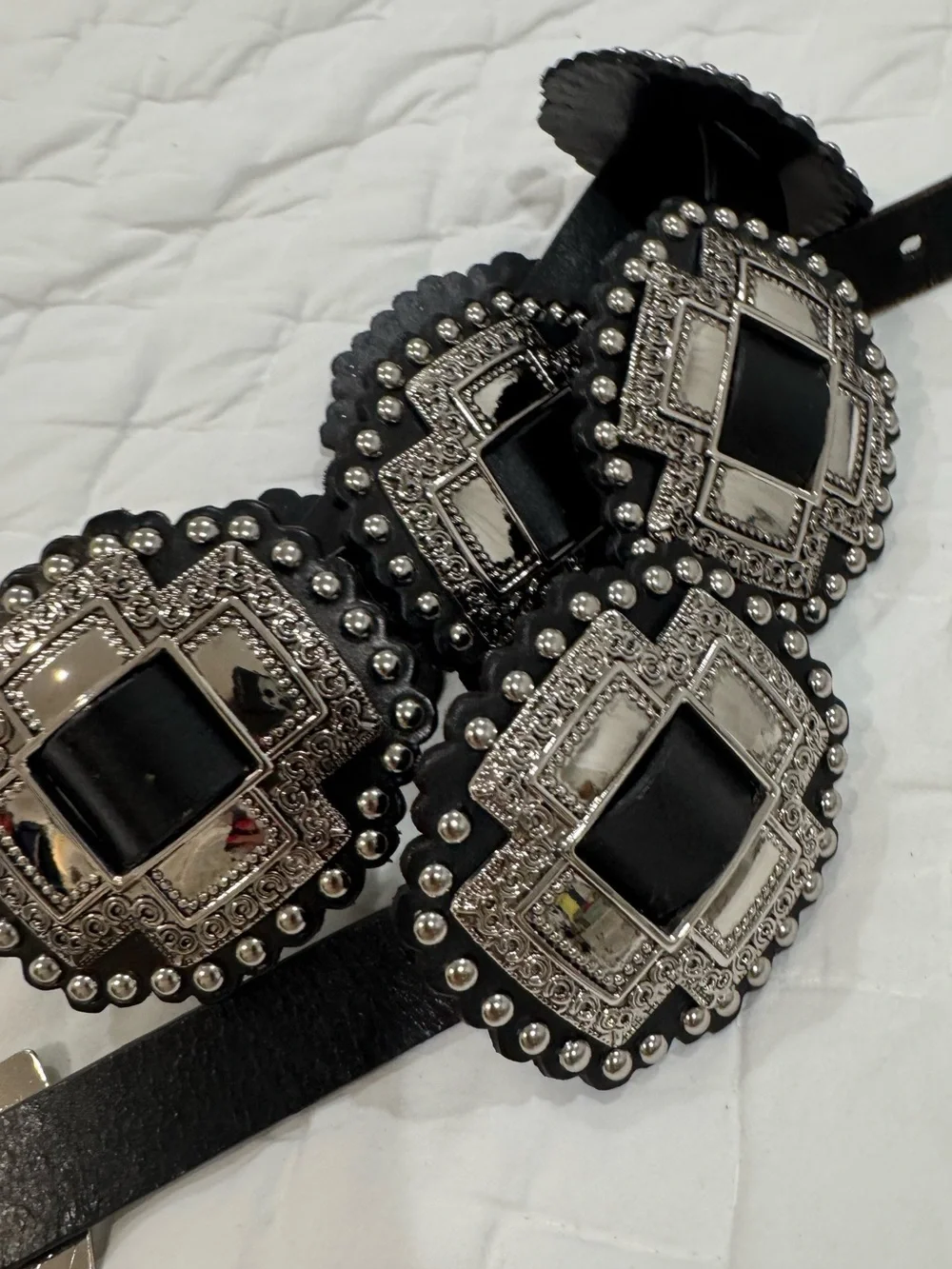 Roper Women Black Cross Concho Belt silver-finished cross-shaped western Large
